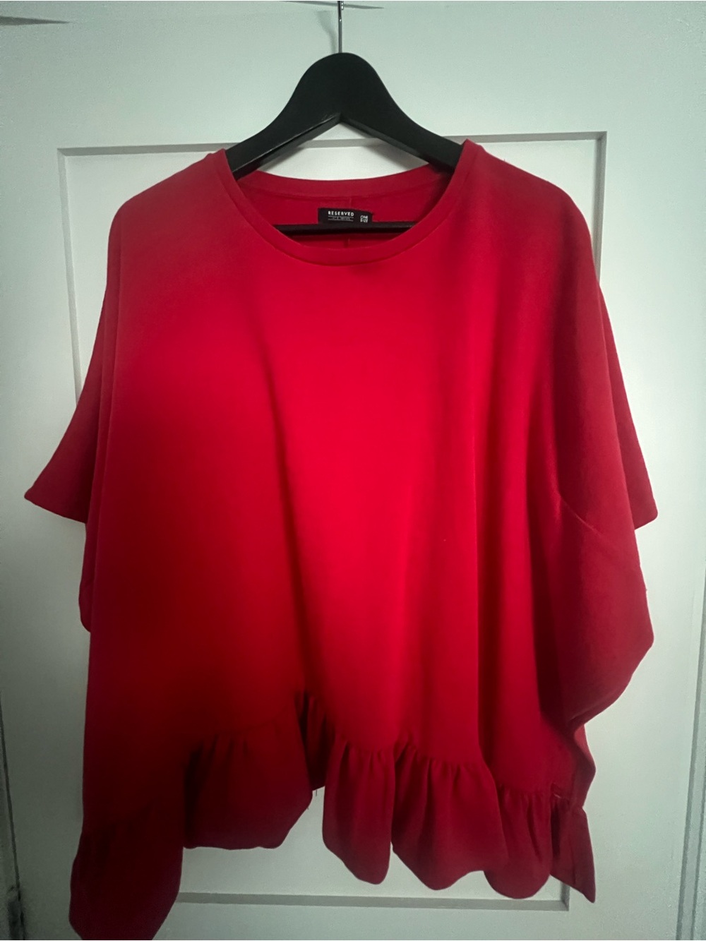 Red Short Sleeve Ruffle-Hem Poncho - Picture 2 of 3